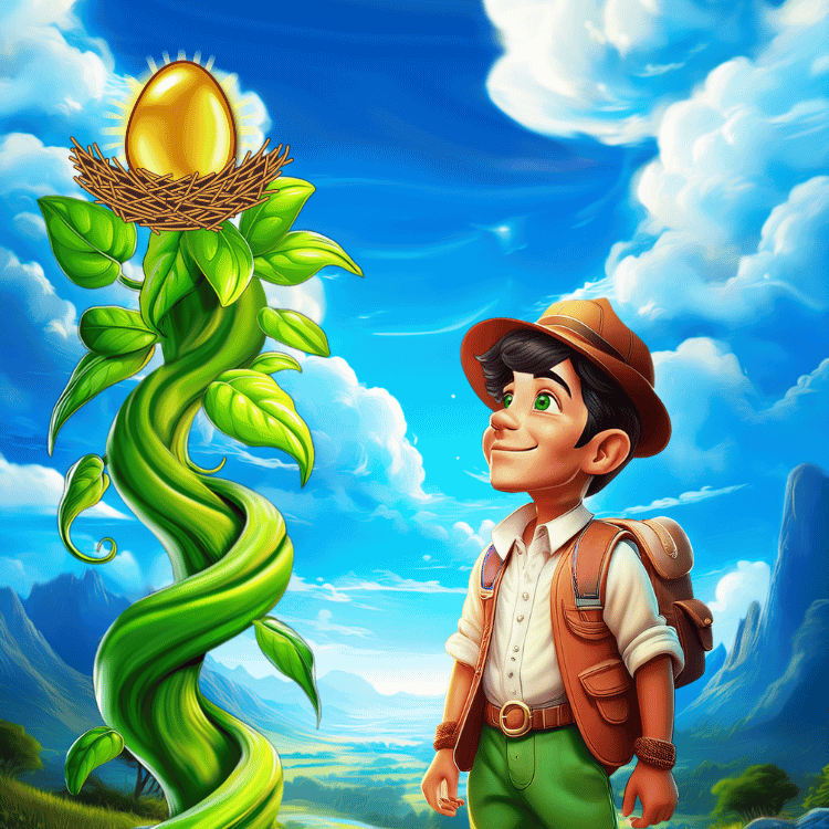 Jack looking at golden egg - jack's beanstalk bonanza